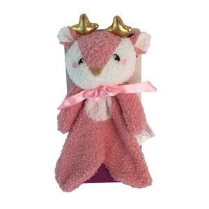 Parents Choice Pink Deer Lovey Gold Antlers Curly Fur Reindeer Security Blanket